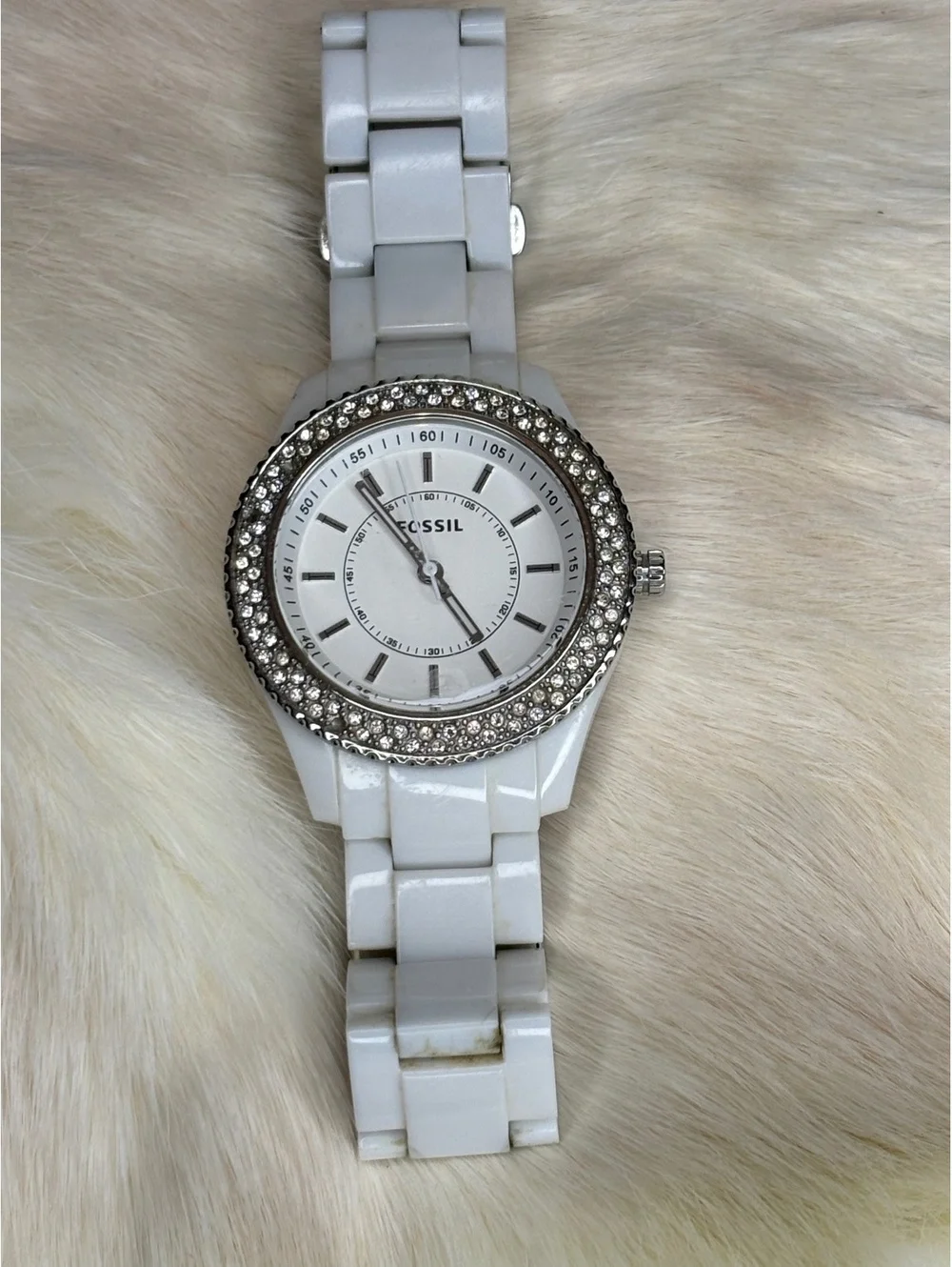 Fossil Women's White Ceramic Watch with Crystal Bezel